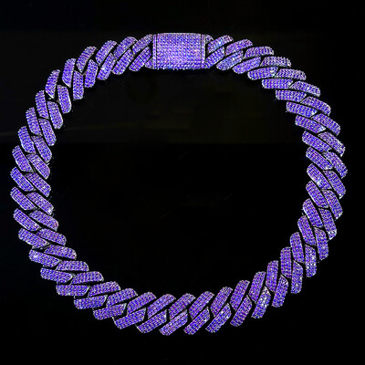 Iced Out 20mm Purple 3-Row Handset Cuban Chain