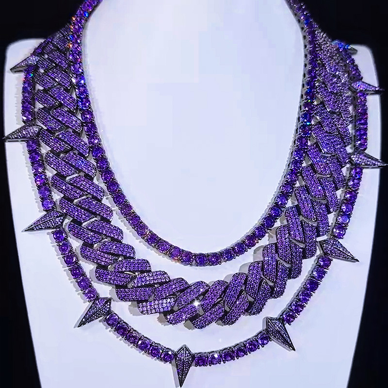 Iced Out 20mm Purple 3-Row Handset Cuban Chain