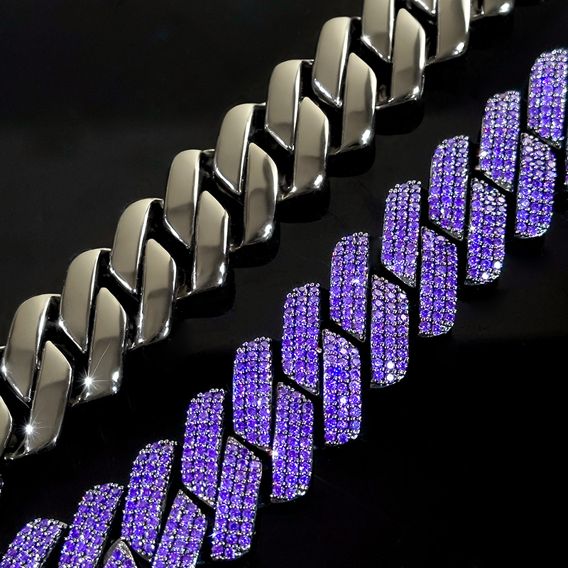 Iced Out 20mm Purple 3-Row Handset Cuban Chain