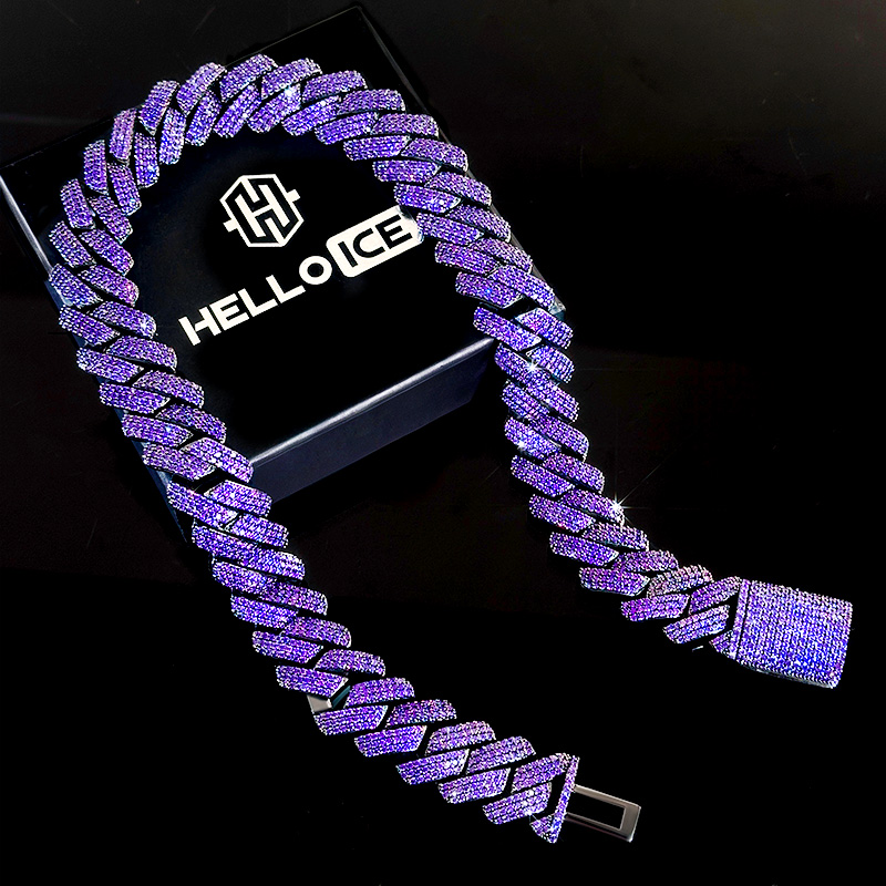 Iced Out 20mm Purple 3-Row Handset Cuban Chain