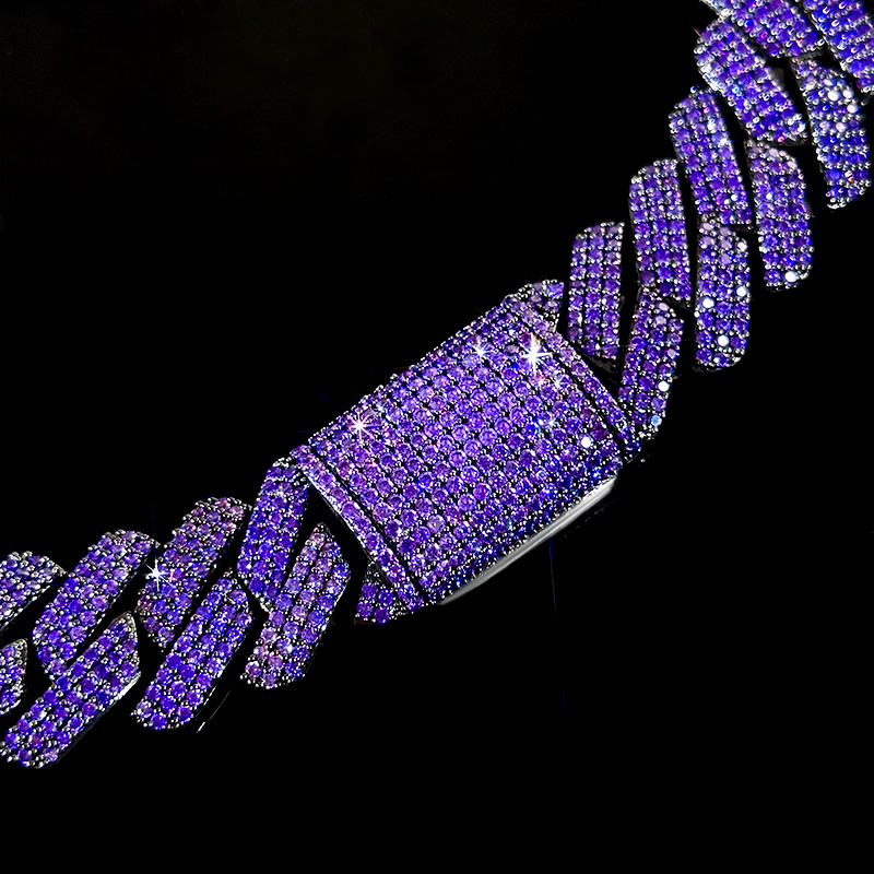 Iced Out 20mm Purple 3-Row Handset Cuban Chain