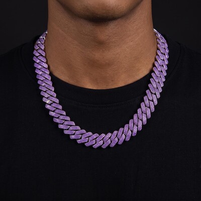 Iced Out 20mm Purple 3-Row Handset Cuban Chain