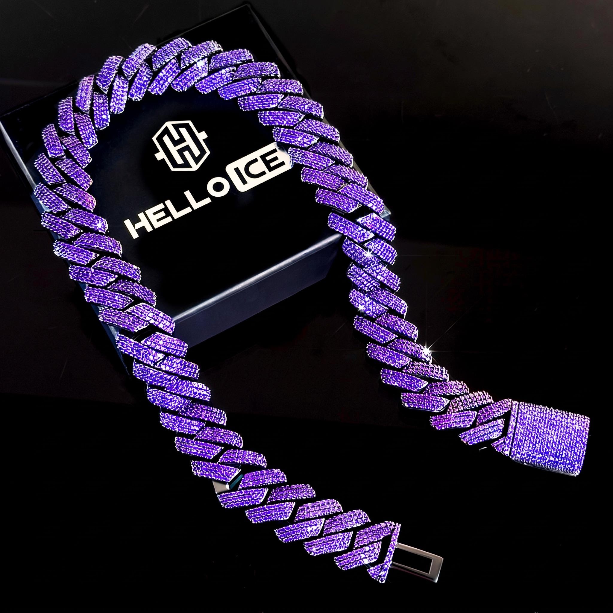 Iced Out 20mm Purple 3-Row Handset Cuban Chain Iced Out 20mm Purple 3-Row Handset Cuban Chain
