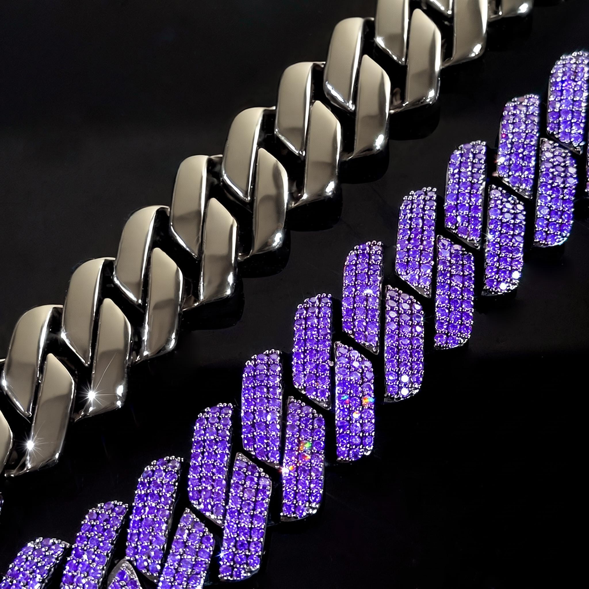 Iced Out 20mm Purple 3-Row Handset Cuban Chain Iced Out 20mm Purple 3-Row Handset Cuban Chain