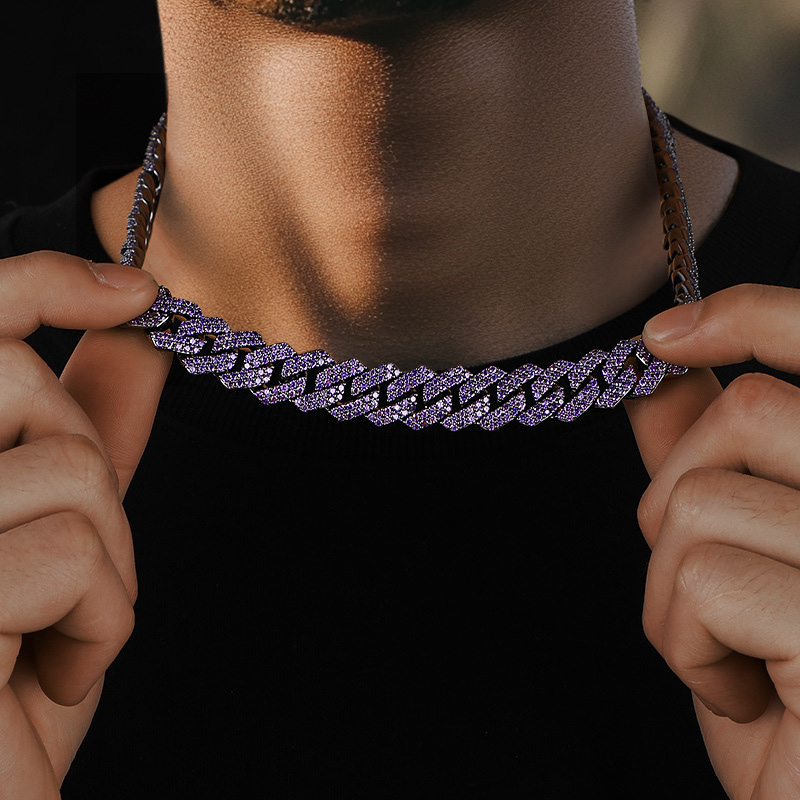 14mm 2-Row Purple Iced Handset Prong Cuban Chain