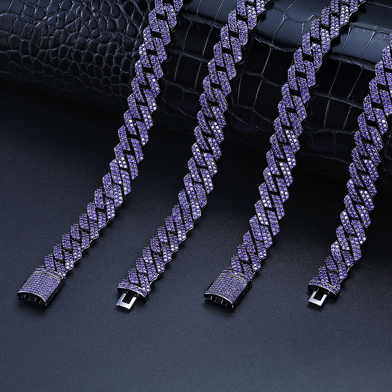 14mm 2-Row Purple Iced Handset Prong Cuban Chain