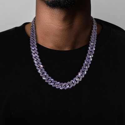 14mm 2-Row Purple Iced Handset Prong Cuban Chain