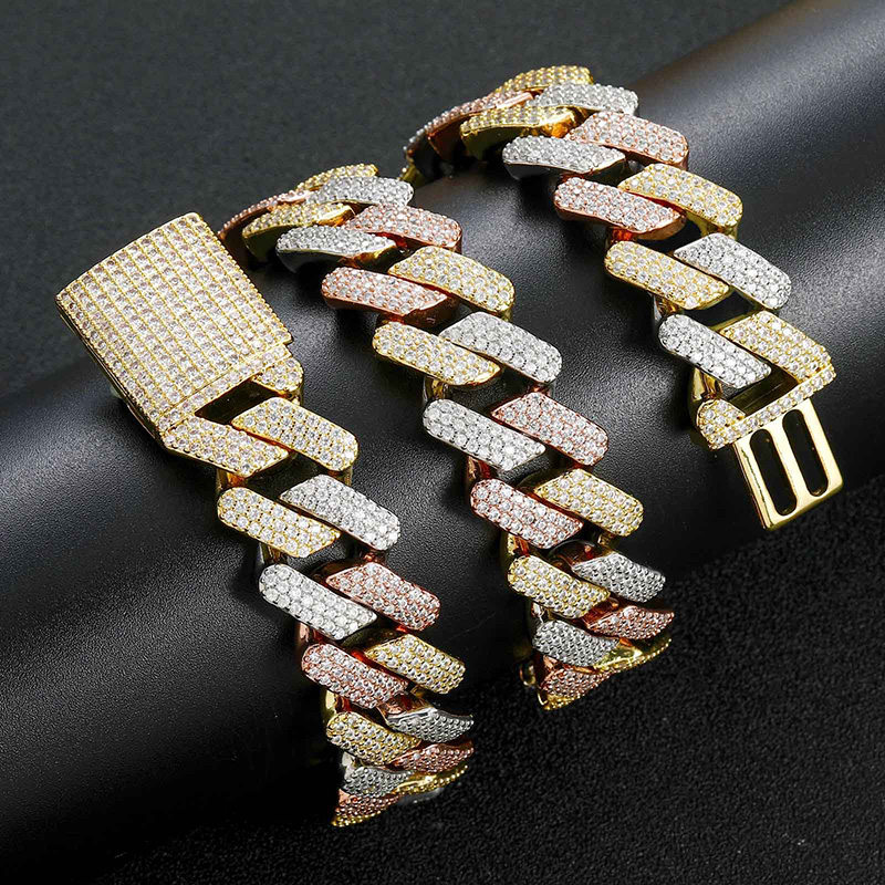 Iced 20mm 3-Row Handset Tricolor Cuban Chain