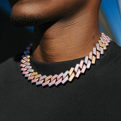 Iced 20mm 3-Row Handset Tricolor Cuban Chain