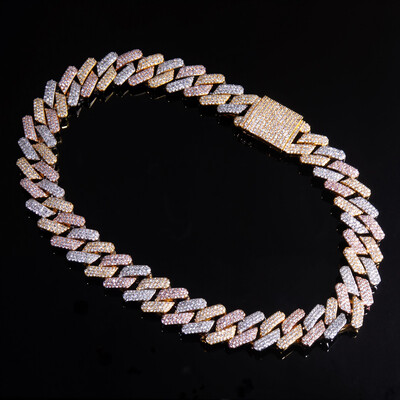 Iced 20mm 3-Row Handset Tricolor Cuban Chain