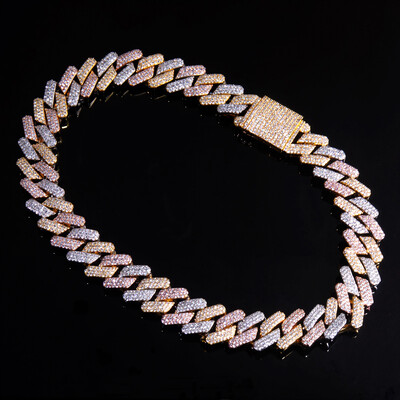 Iced 20mm 3-Row Handset Tricolor Cuban Chain