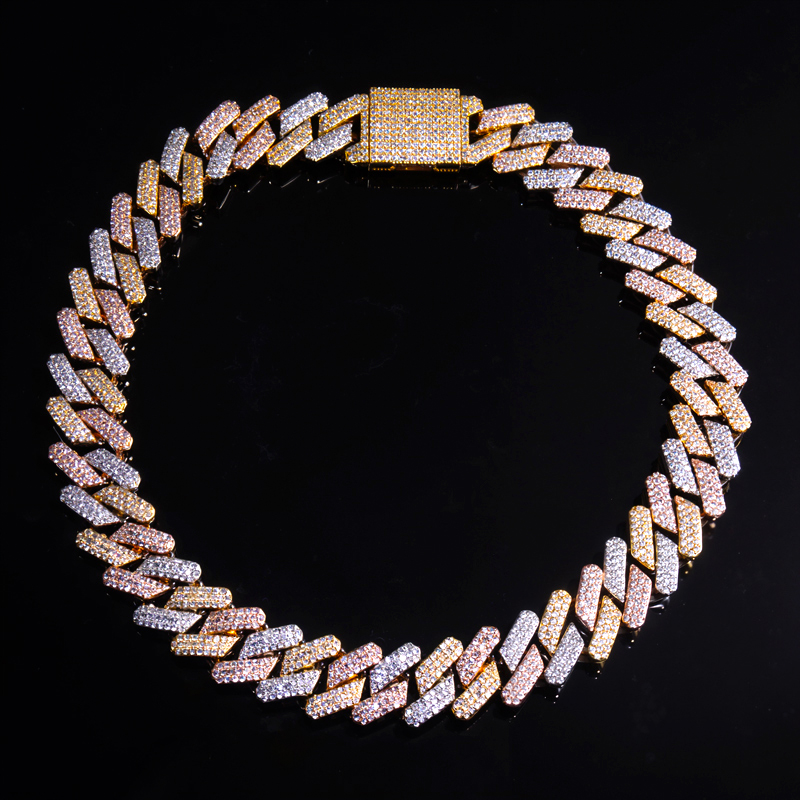 Iced 20mm 3-Row Handset Tricolor Cuban Chain