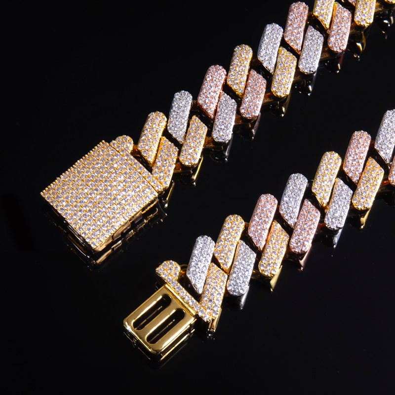 Iced 20mm 3-Row Handset Tricolor Cuban Chain