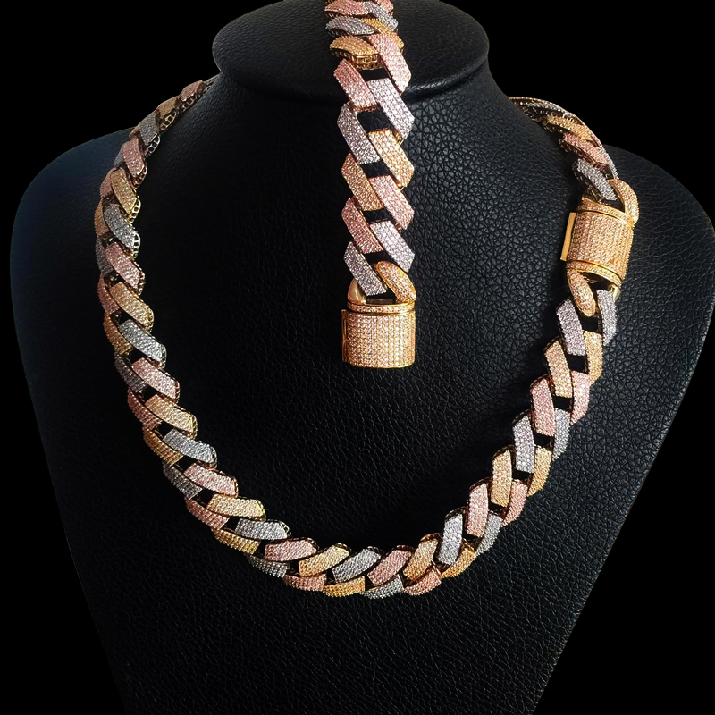 Iced 20mm 3-Row Handset Tricolor Cuban Chain