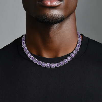 12mm Handset Purple Clustered Tennis Chain in Black Gold