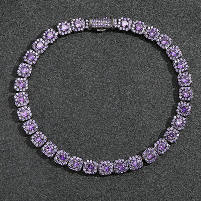 12mm Handset Purple Clustered Tennis Chain in Black Gold