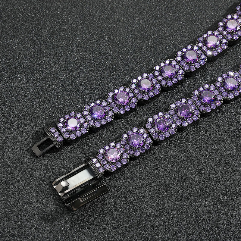12mm Handset Purple Clustered Tennis Chain in Black Gold