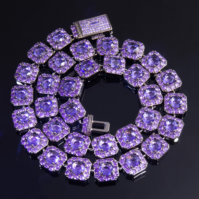 12mm Handset Purple Clustered Tennis Chain in Black Gold