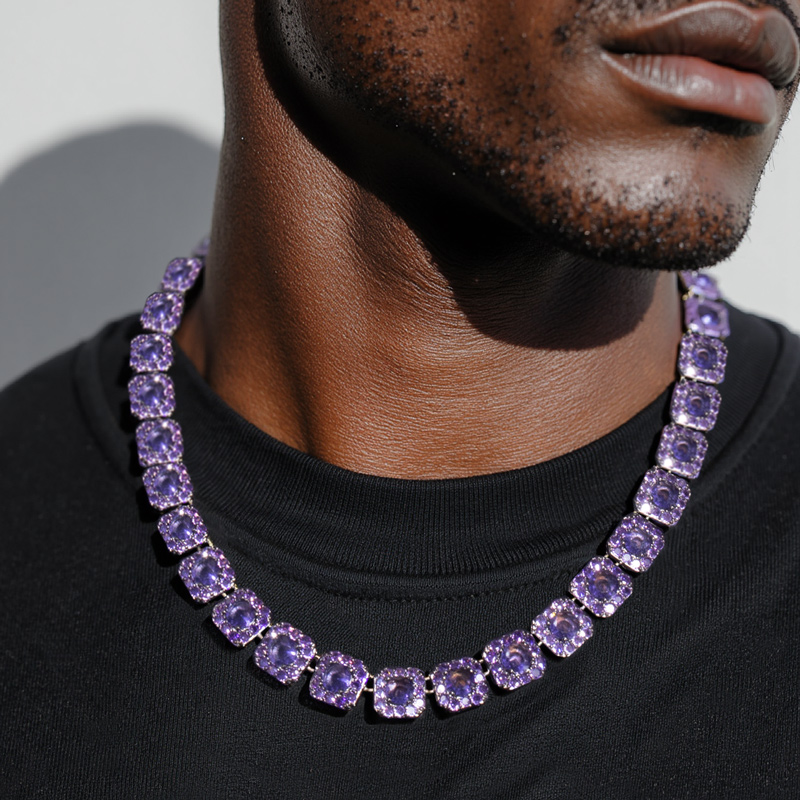 12mm Handset Purple Clustered Tennis Chain in Black Gold