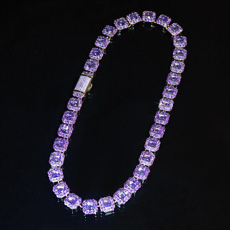 12mm Handset Purple Clustered Tennis Chain in Black Gold