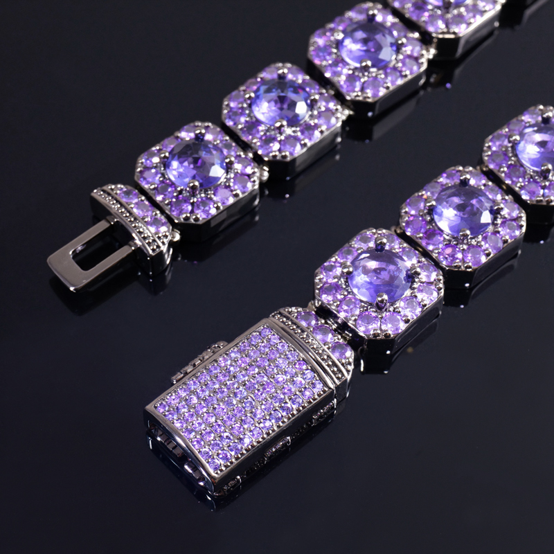 12mm Handset Purple Clustered Tennis Chain in Black Gold