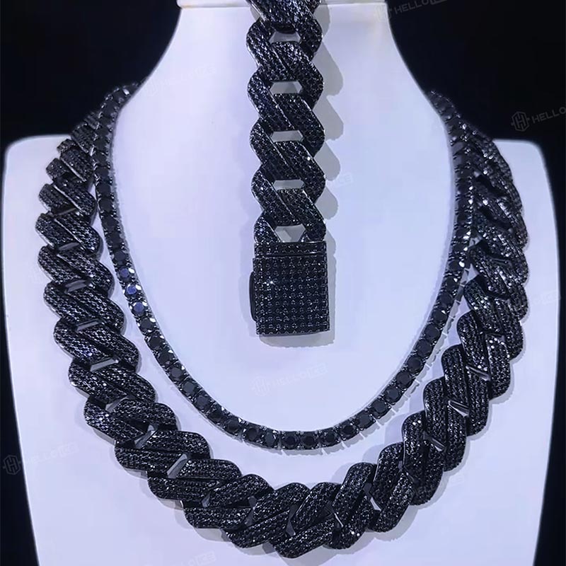 10mm/13mm/15mm/20mm Iced Miami Cuban Chain in Black Gold