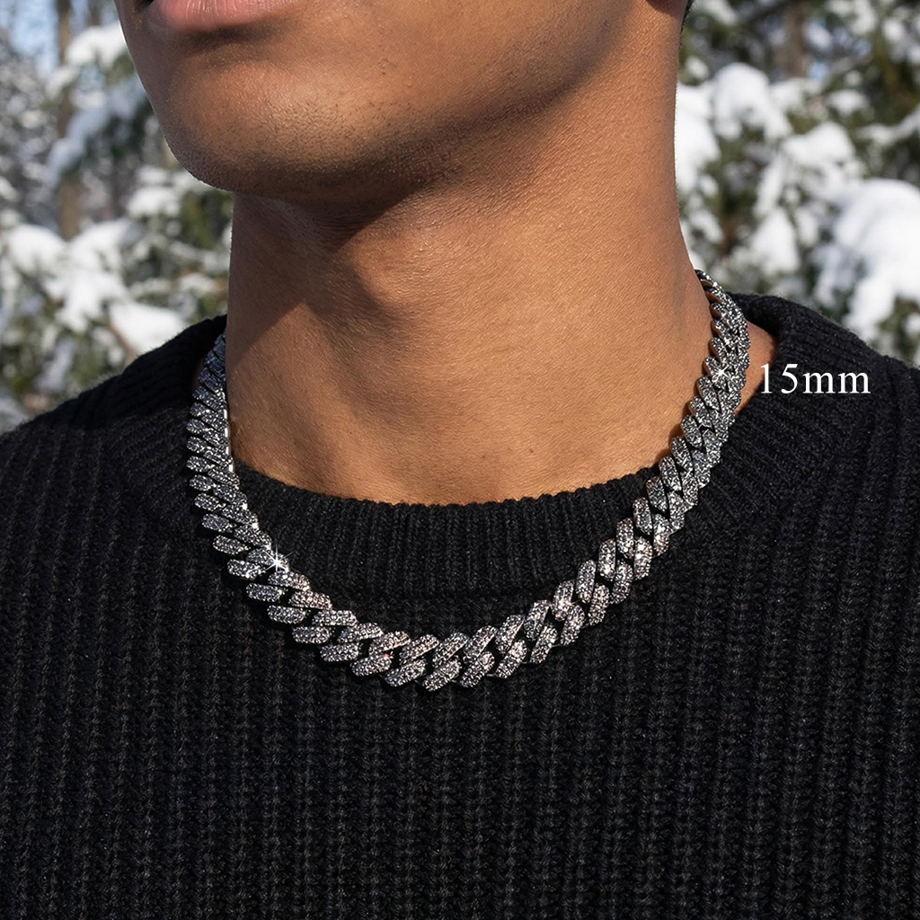 10mm/13mm/15mm/20mm Iced Miami Cuban Chain in Black Gold 10mm/13mm/15mm/20mm Iced Miami Cuban Chain in Black Gold