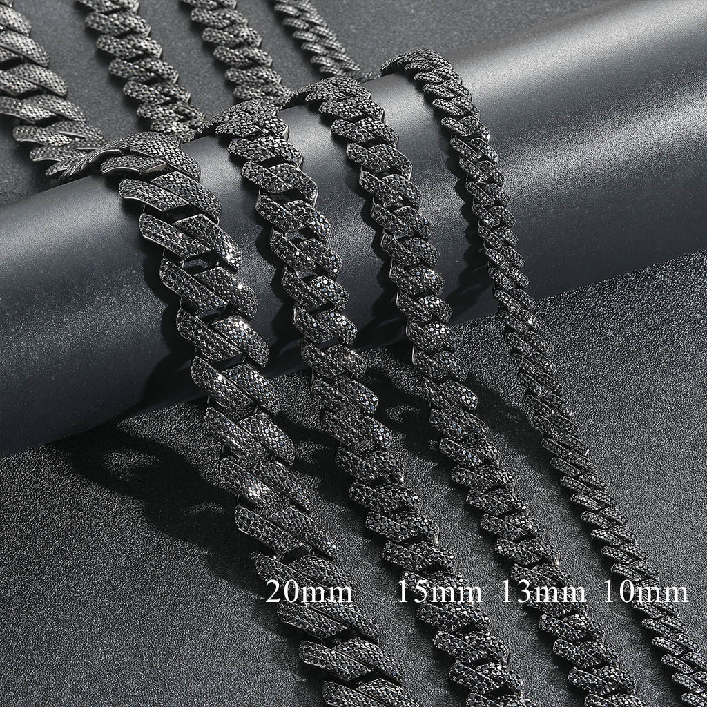 10mm/13mm/15mm/20mm Iced Miami Cuban Chain in Black Gold 10mm/13mm/15mm/20mm Iced Miami Cuban Chain in Black Gold
