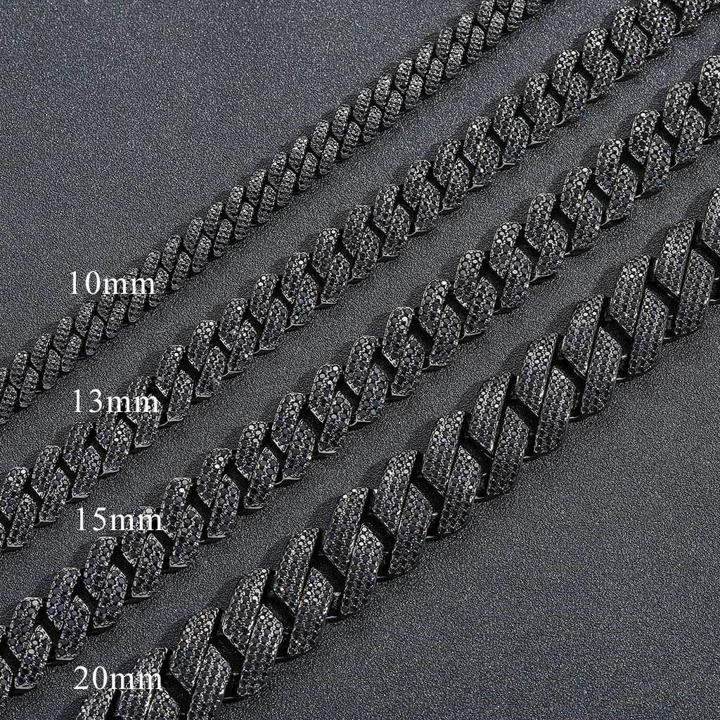 10mm/13mm/15mm/20mm Iced Miami Cuban Chain in Black Gold 10mm/13mm/15mm/20mm Iced Miami Cuban Chain in Black Gold