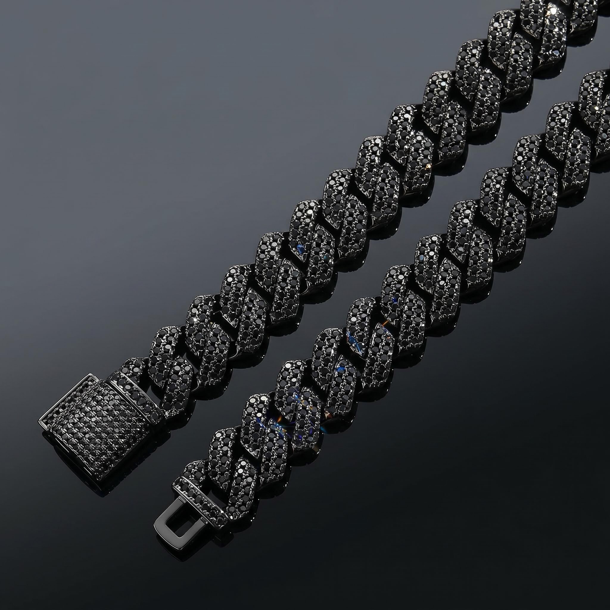 10mm/13mm/15mm/20mm Iced Miami Cuban Chain in Black Gold 10mm/13mm/15mm/20mm Iced Miami Cuban Chain in Black Gold