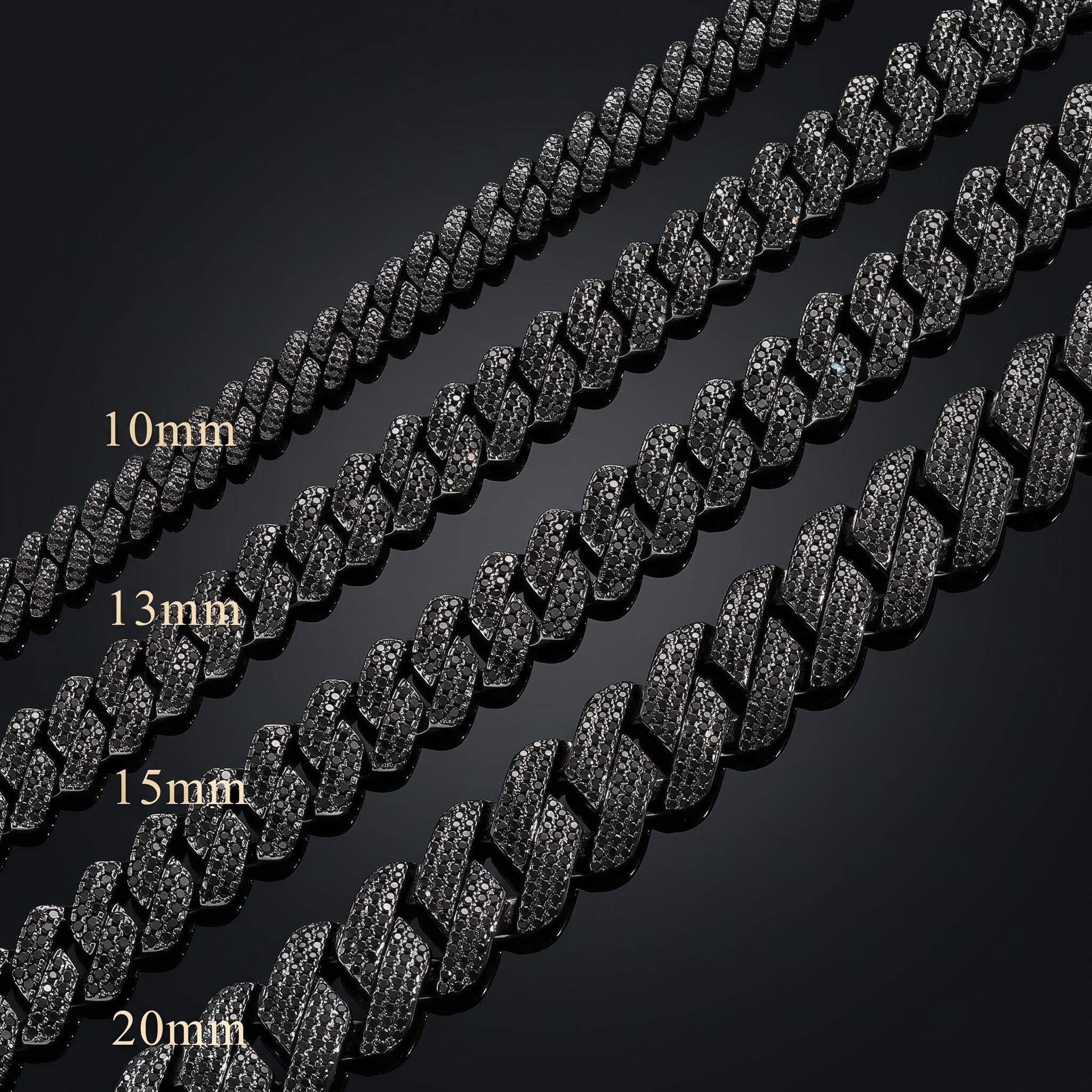 10mm/13mm/15mm/20mm Iced Miami Cuban Chain in Black Gold 10mm/13mm/15mm/20mm Iced Miami Cuban Chain in Black Gold
