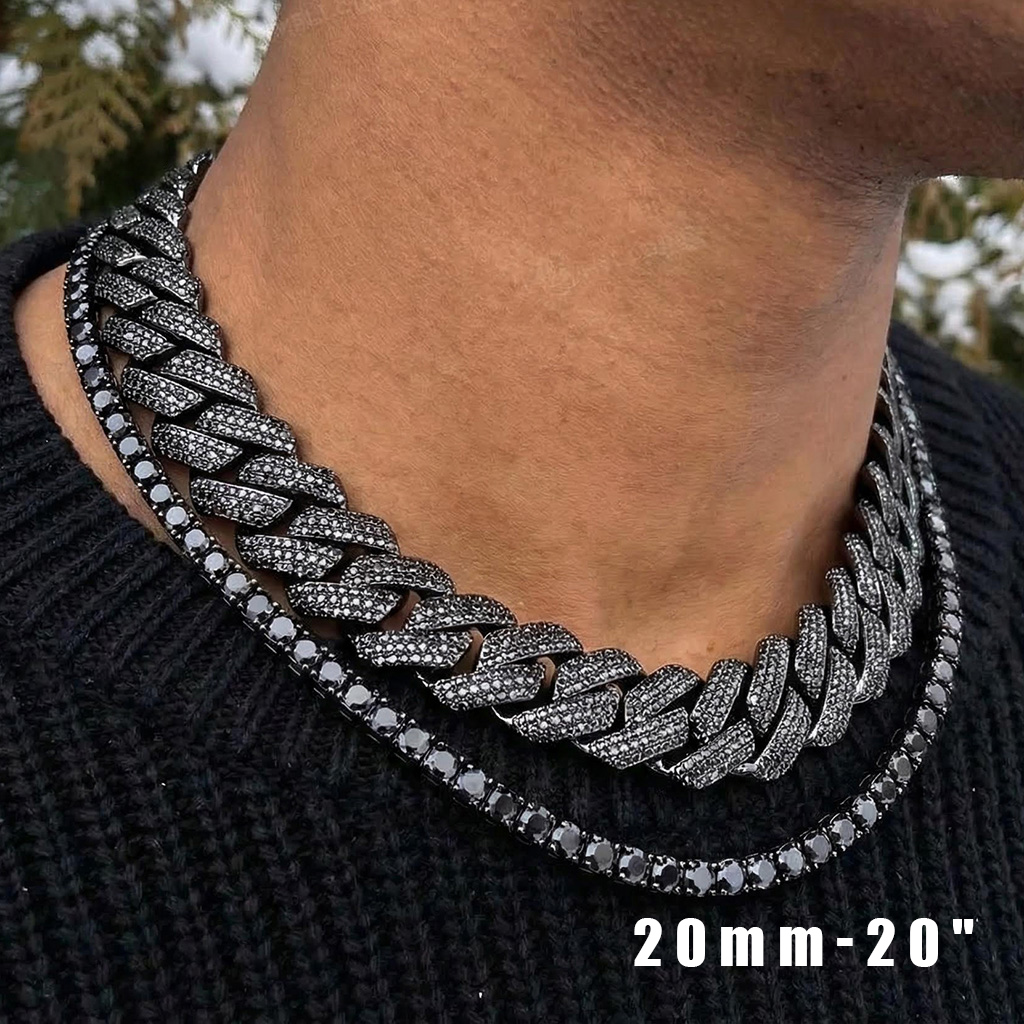 10mm/13mm/15mm/20mm Iced Miami Cuban Chain in Black Gold 10mm/13mm/15mm/20mm Iced Miami Cuban Chain in Black Gold