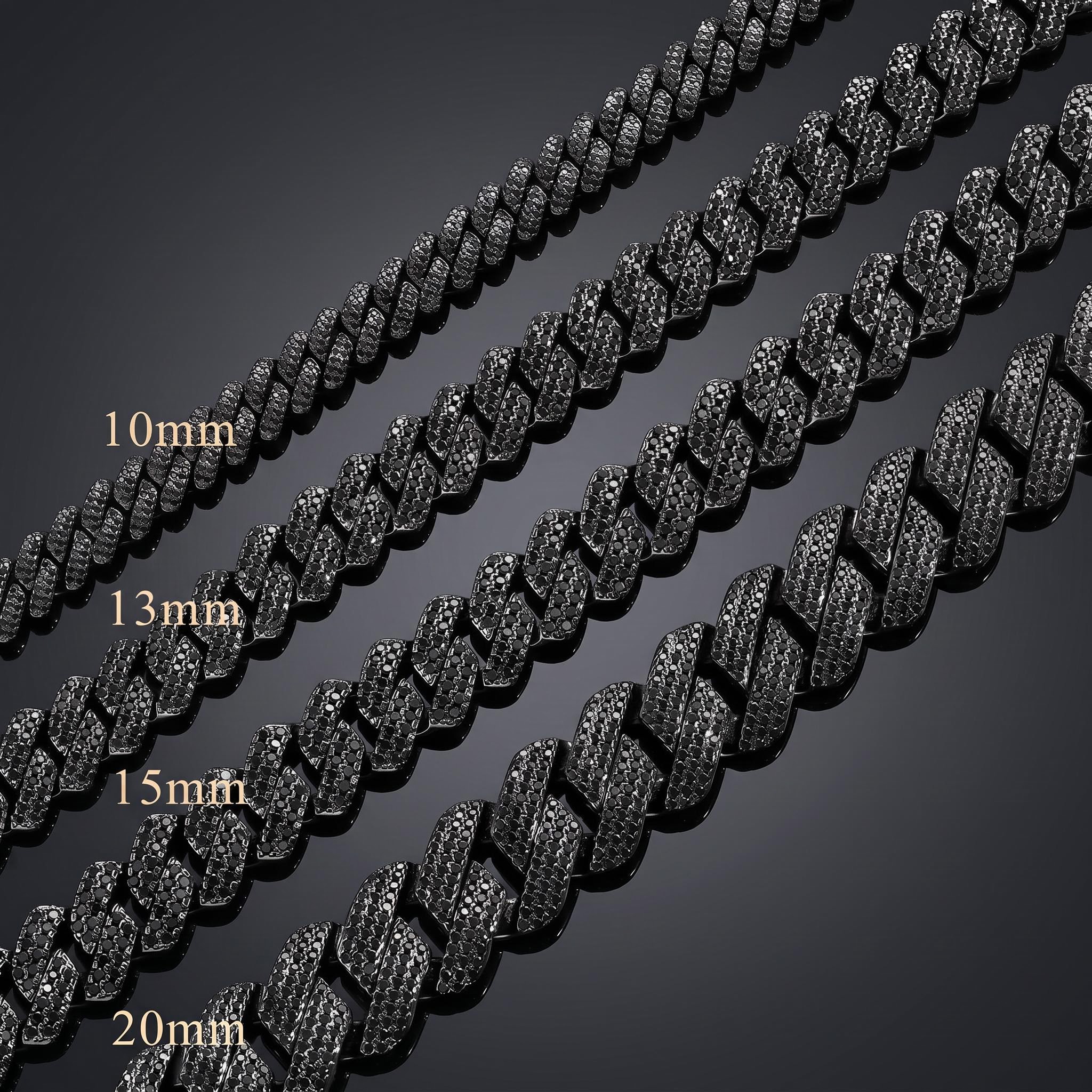 10mm/13mm/15mm/20mm Iced Miami Cuban Chain in Black Gold 10mm/13mm/15mm/20mm Iced Miami Cuban Chain in Black Gold