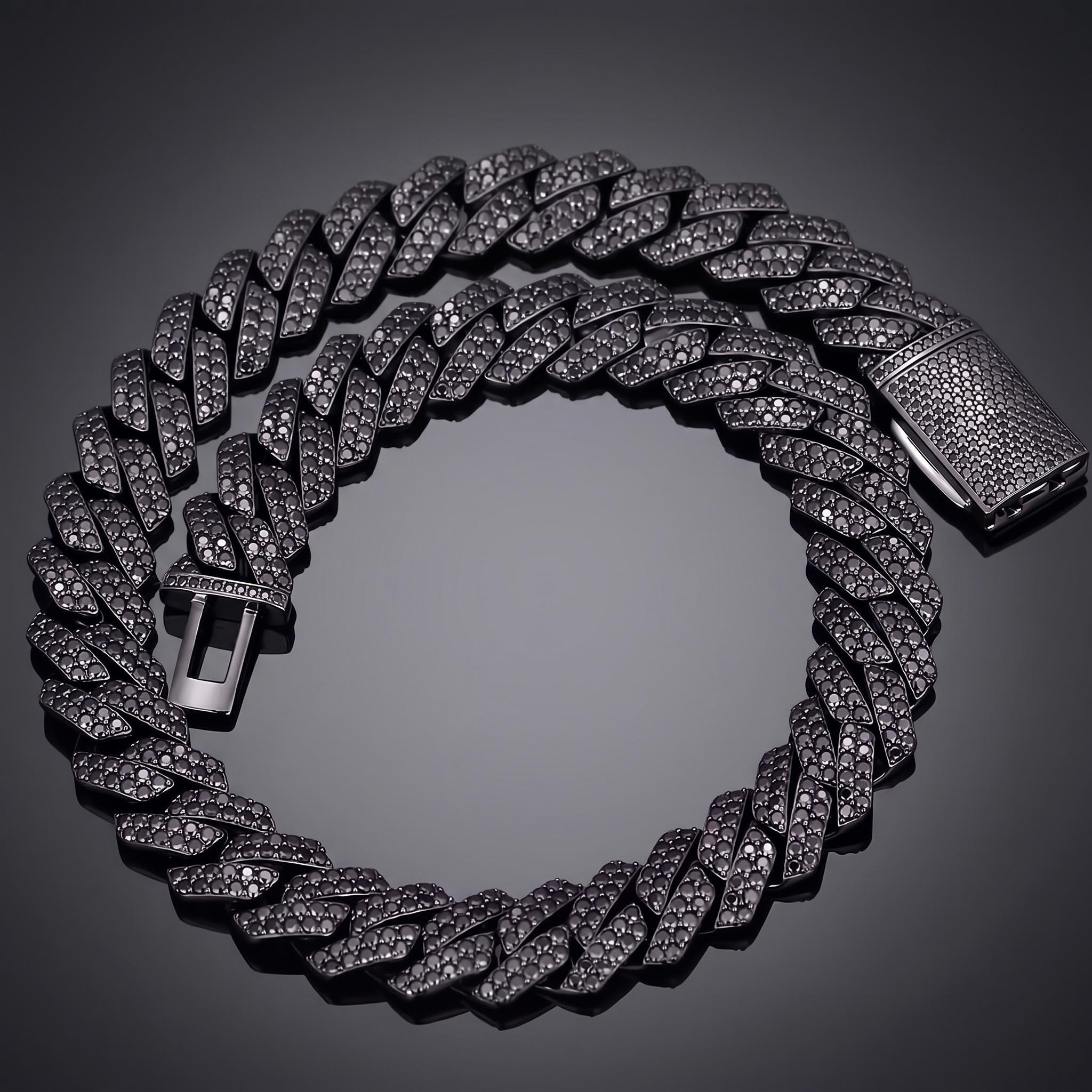 10mm/13mm/15mm/20mm Iced Miami Cuban Chain in Black Gold 10mm/13mm/15mm/20mm Iced Miami Cuban Chain in Black Gold