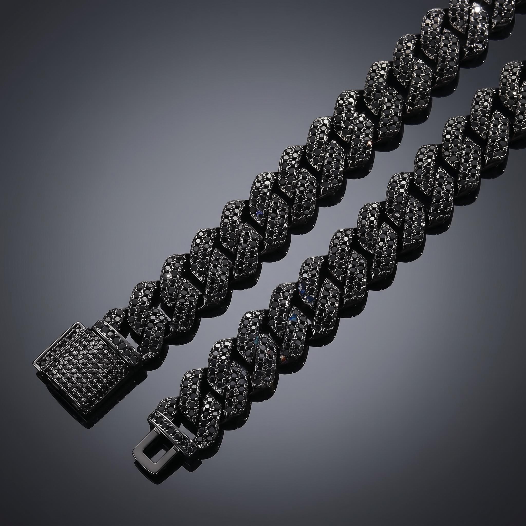 10mm/13mm/15mm/20mm Iced Miami Cuban Chain in Black Gold 10mm/13mm/15mm/20mm Iced Miami Cuban Chain in Black Gold