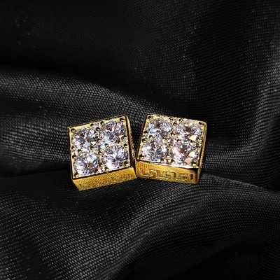 Iced Out Square Greek Key Stud Earrings