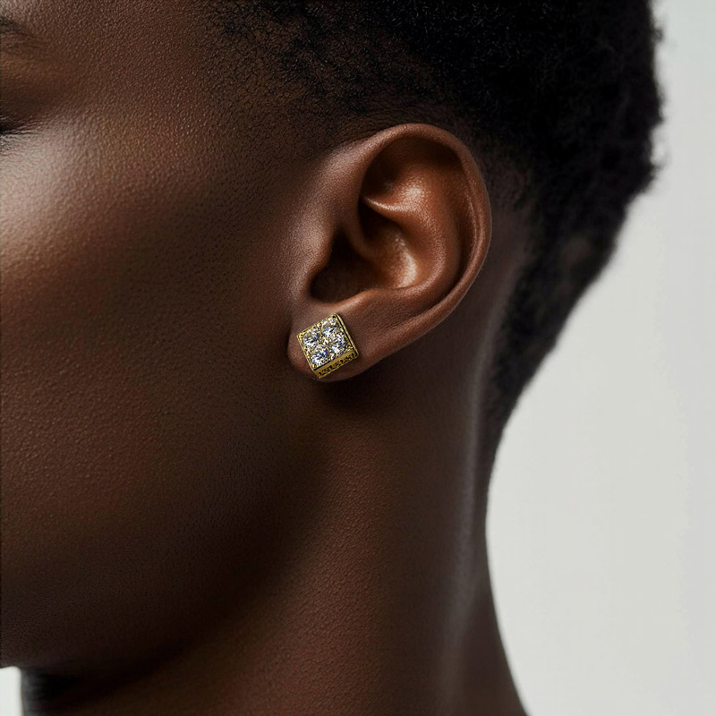 Iced Out Square Greek Key Stud Earrings Iced Out Square Greek Key Stud Earrings