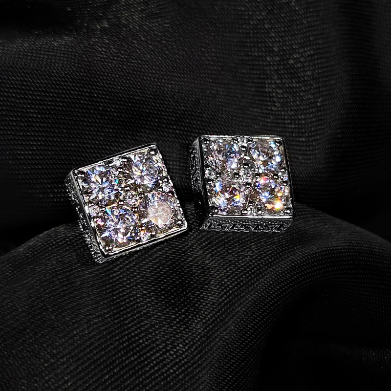 Iced Out Square Greek Key Stud Earrings Iced Out Square Greek Key Stud Earrings