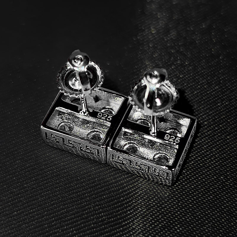 Iced Out Square Greek Key Stud Earrings Iced Out Square Greek Key Stud Earrings
