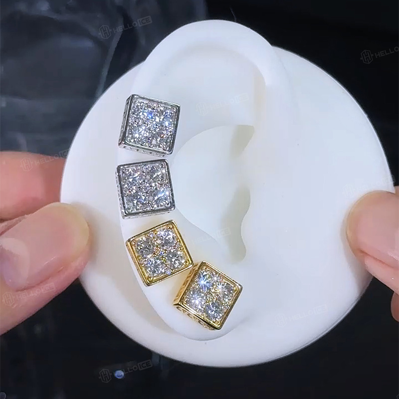 Iced Out Square Greek Key Stud Earrings Iced Out Square Greek Key Stud Earrings
