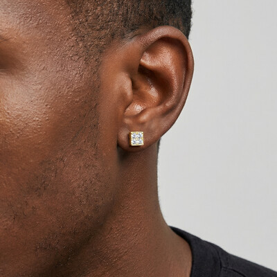 Iced Out Square Greek Key Stud Earrings