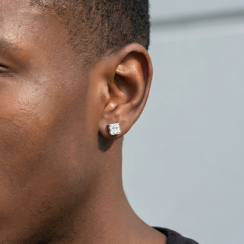 Iced Out Square Greek Key Stud Earrings