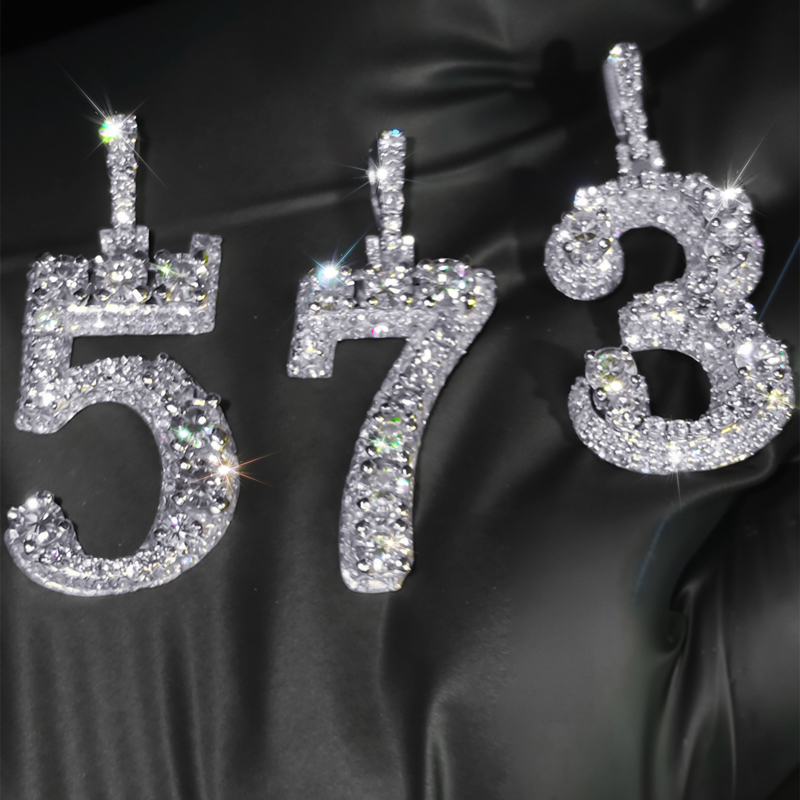 Iced Out Prong-Set Diamond Highlights Number Pendant