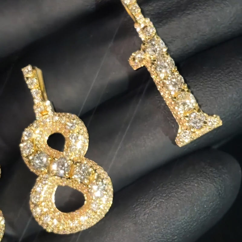 Iced Out Prong-Set Diamond Highlights Number Pendant