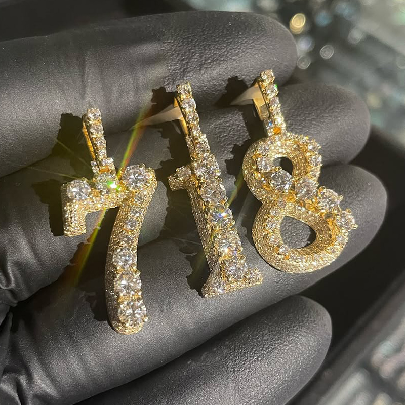 Iced Out Prong-Set Diamond Highlights Number Pendant