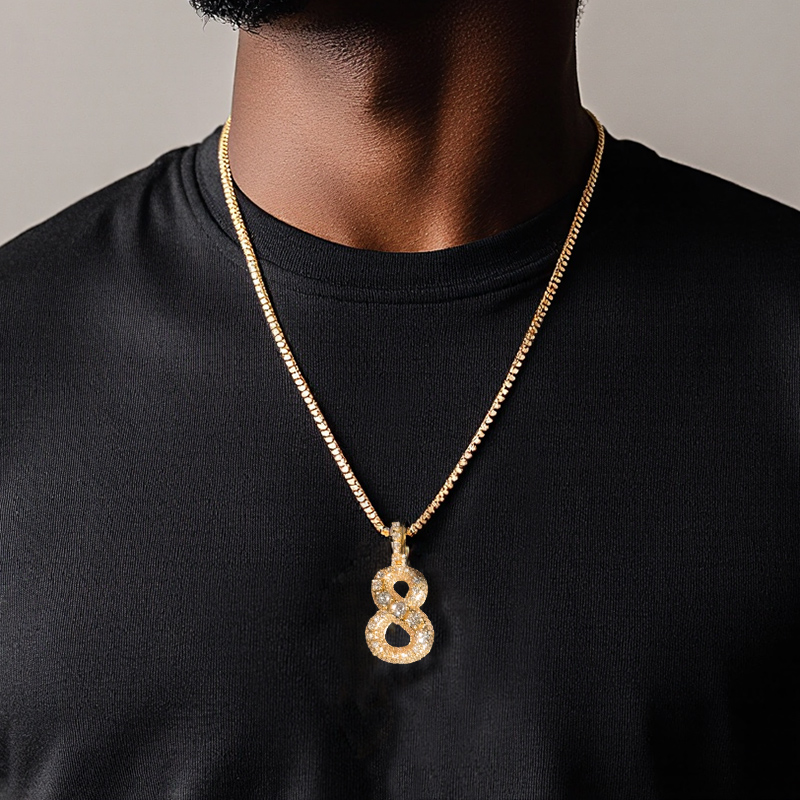 Iced Out Prong-Set Diamond Highlights Number Pendant