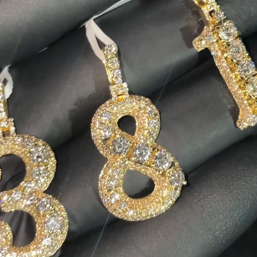 Iced Out Prong-Set Diamond Highlights Number Pendant