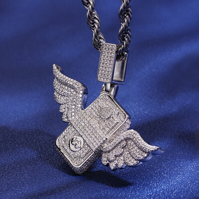Iced Out Diamonds Dollar Wings Pendant
