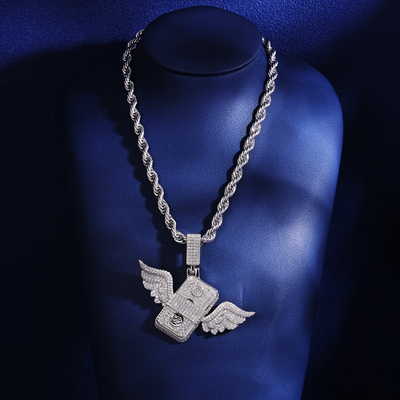 Iced Out Diamonds Dollar Wings Pendant
