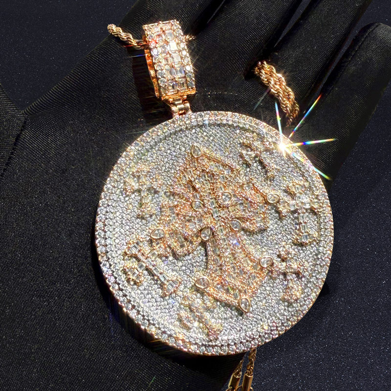 Iced Out Diamond Cross Disc Pendant